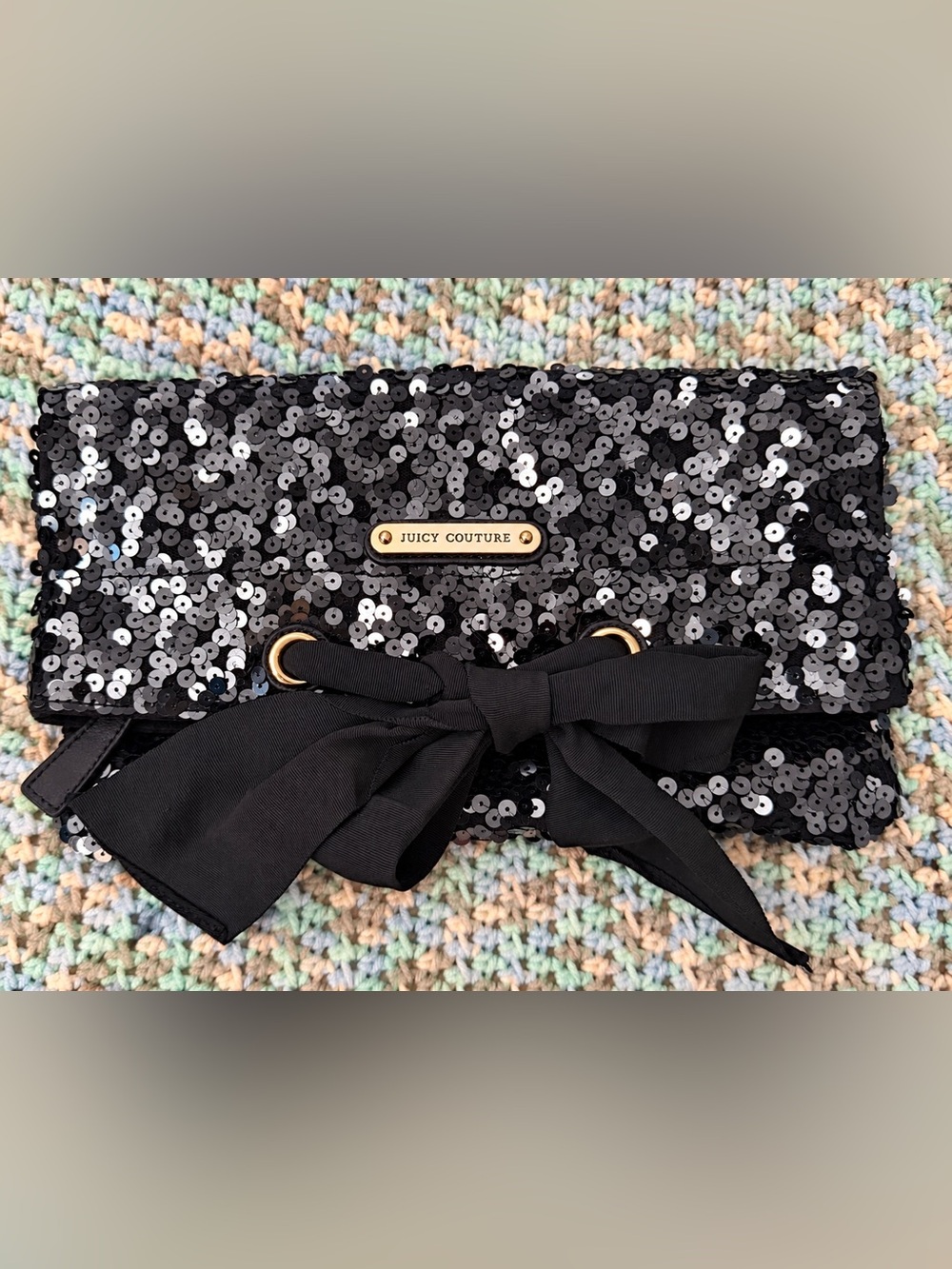 Juicy Couture Dark Blue Sequin Bow Clutch